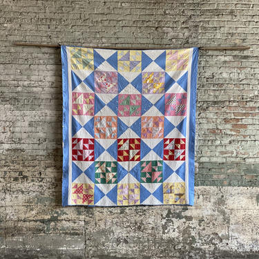 Vintage Tattered Triangle Block Hand-Stitched Quilt 65x78 