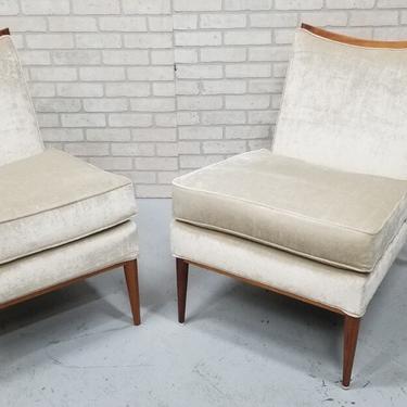 Mid Century Paul McCobb Designed Plush Velvet Slipper Chairs For Directional - Pair 