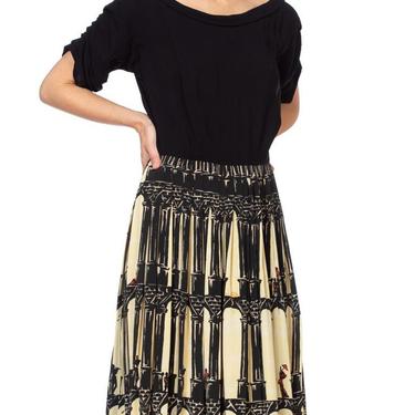 1940'S Black &amp; White Rayon &amp;quot;Roman&amp;quot; Novelty Print Fit Flare Dress 