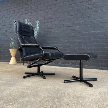 Danish Modern Swivel Leather Lounge Chair w/ Ottoman for Kebe Mobler, c.1960’s 