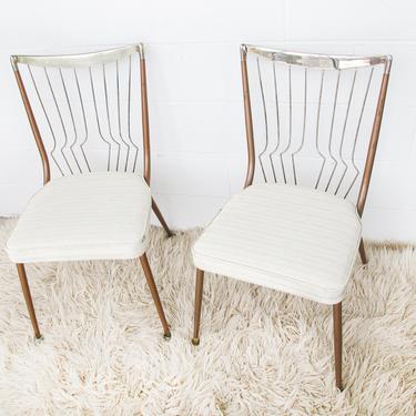 Set of 2 - Daystrom Midcentury Modern Solid Metal Kitchen Chairs with White Nagahyde Cushions 