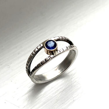 Two Toned Sapphire Eye Ring in 14k Gold and Sterling Silver 