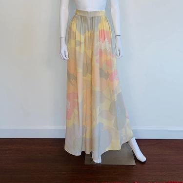 vtg 70s silk Adele Simpson floral pastel wide leg Palazzo pants XS 