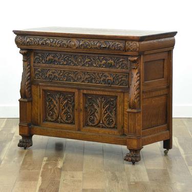 Carved Gothic Revival Buffet W Monopodium Feet