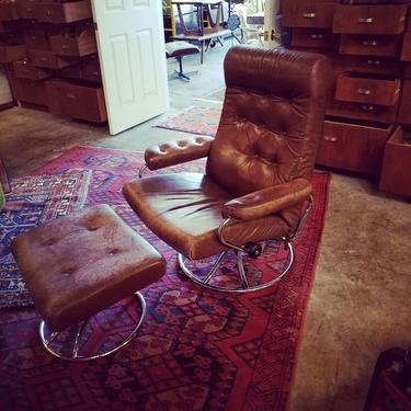 Vintage Mid Century Modern Ekornes leather chair and ottoman. $800