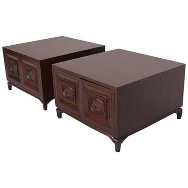 1970s Midcentury Modern Monteverdi Young Carved Mahogany Cabinets Side Tables -a Pair 