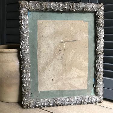 French Silver Gesso Frame, Floral Scroll, Silver Gilt, Antique Wall Frame, Chateau Decor 