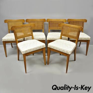 Set 6 Curved Cane Back Walnut Mid Century Modern Dining Chairs Tomlinson Style