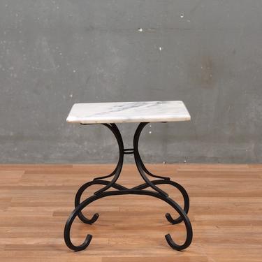 Petite Marble &amp; Curled Iron Side Table