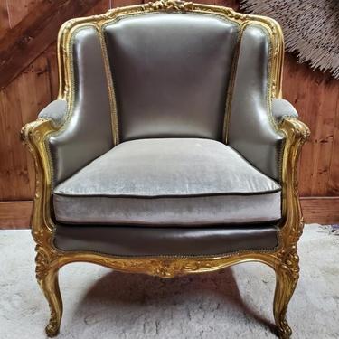 Antique Victorian Carved Wingback Chair Newly Upholstered