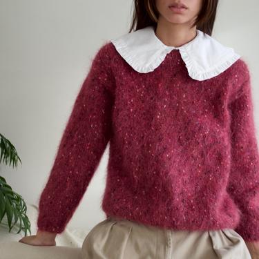 heathered pink wool/mohair crewneck pullover sweater 