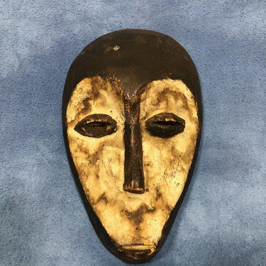 Vintage 8&amp;quot; Small Hand Carved Wooden African Mask, Tiki Black Oval Brown, Tribal 