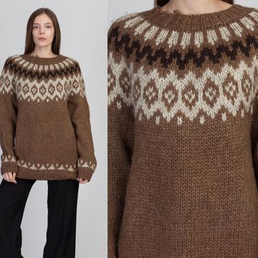 70s Hilda Icelandic Fair Isle Sweater, As Is - Men's Large, Women's XL | Vintage Nordic Brown Wool Pullover Jumper 
