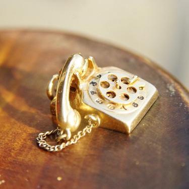 Vintage 14K Yellow Gold Rotary Phone Pendant, 3D Moveable Telephone Charm, Detachable Phone W/ Cord, Old School Phone Charm/Pendant, 585 