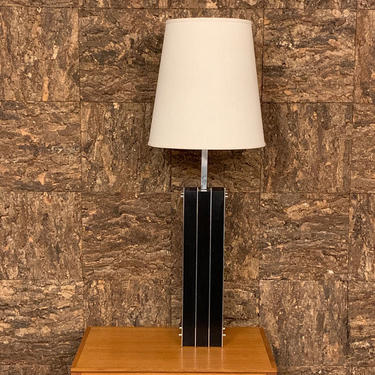 HA-19271 1970s Chrome & Ebonized Wood Lamp