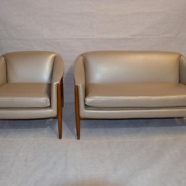 Vintage Mid Century Modern Danish Two Piece Loveseat and Side Lounge Chair Set