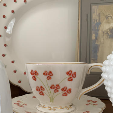 Vintage Valentine Floral Heart Tea Cup & Saucer 