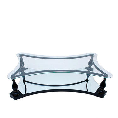 Midcentury Neoclassical Black Iron Brass and Glass Coffee Table by Arturo Pani 1960s 