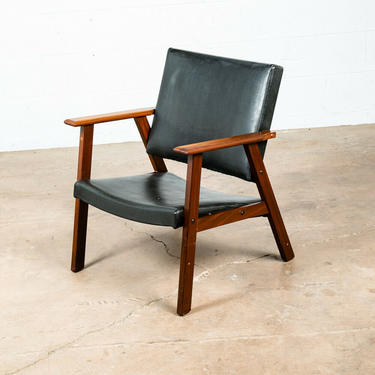 Mid Century Danish Modern Armchair Lounge Chair Teak Black Leather Denmark Mcm