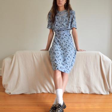 40s calico flora baby blue short dress day dress / 31w 