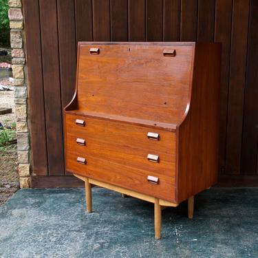 1950s Scandinavian Teak Secretary Writing Desk Cabinet Dresser Vintage Mid-Century Modern 