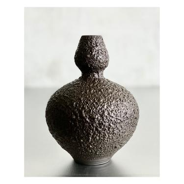SHIPS NOW- one 7&amp;quot; stoneware handmade vase glazed in a textural black crater by sara paloma pottery.  black onyx mini bud vase volcanic lava 