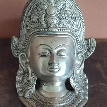 Vintage Cast Brass Hindu Deity Sculpture Wall Hanging Meditation Room Altar Sculpture 7&quot; 