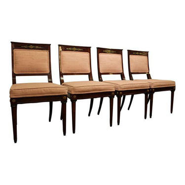Set of 4 French Regency Mahogany Ormolu Carved Dining Chairs 