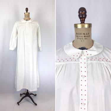 Vintage Edwardian nightgown | Vintage embroidered white cotton nightdress | 1900's polka dot dressing gown 