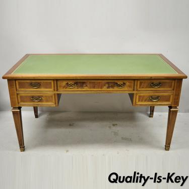 English Chippendale Green Leather Top Crotch Mahogany Executive Office Desk