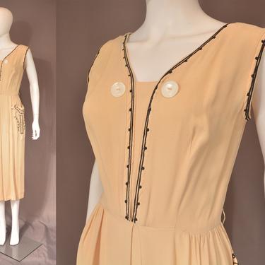vintage 50s day dress 1950s blush pink embroidered midi casual midcentury mcm sundress Doris  Dodson juniors 1940s 40s S small 
