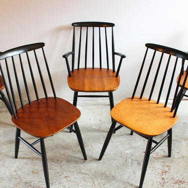 Teak &amp; Black Lacquer Windsor Style Dining Chairs