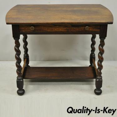 Antique Oak English Jacobean Spiral Barley Twist Table Desk with One Drawer