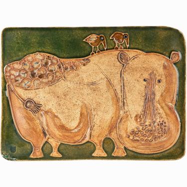 Hal Fromhold Ceramic Hippo Wall Plaque Sculpture Mid Century 
