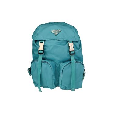 Prada Teal Logo Nylon Backpack