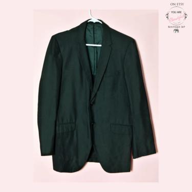 Vintage 60's Mens Blazer Suit Jacket, Very Dark Green Black, Darin Stevens style 1960's MOD Suit, Forrest Green, Rat Pack, 1950's, 40&quot; Chest 