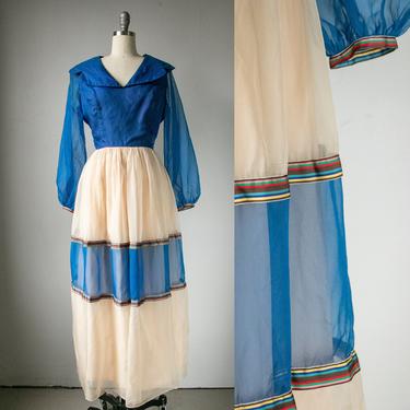 1960s Dress Silk Chiffon Maxi Gown M 