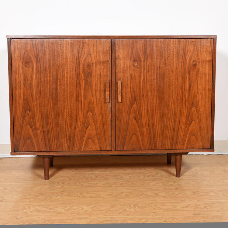 Spaciously Compact MCM Cabinet in Walnut &#8212; Custom Designed for Vinyl Storage