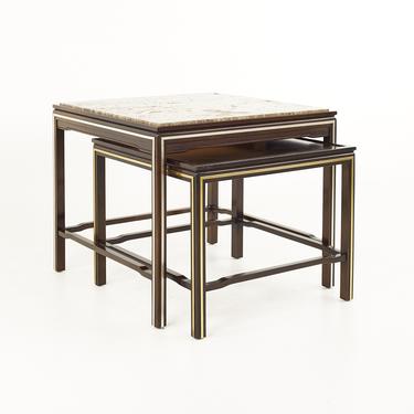 Widdicomb Mid Century Brass and Travertine Marble Nesting Tables - mcm 