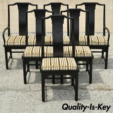 Six Century Furniture Chin Hua James Mont Black Lacquer Oriental Dining Chairs