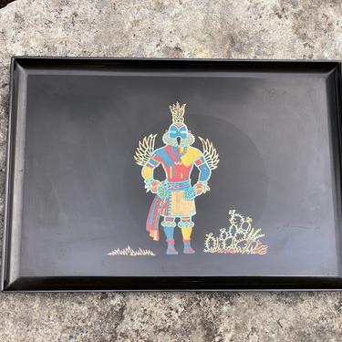 Vintage Couroc of Monterey California Serving Tray with Kachina Design, Native American, Indian, Hopi, Tribal 