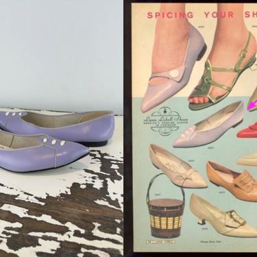 Spice Up Your Shoe Life - Vintage 1950s 1960s Lilac Lavender Purple Leather Skimmers Flats - 7 