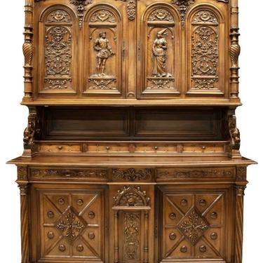 Antique Buffet, Deux Corps, Sideboard,  French Well-Carved Walnut, 1800's!