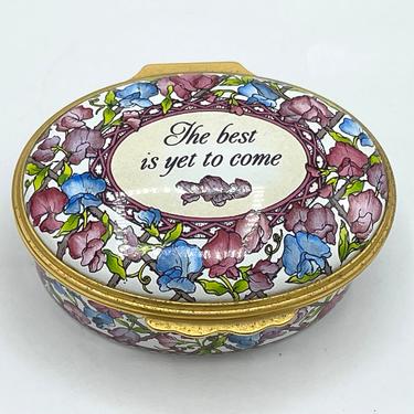 Halcyon Days English Enamels "The Best Is Yet To Come" Floral Trinket Box- Rare Find 