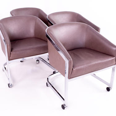 Milo Baughman for Design Institute of America Mid Century Chrome Side Lounge Club Chairs with Casters - Set of 4 - mcm 