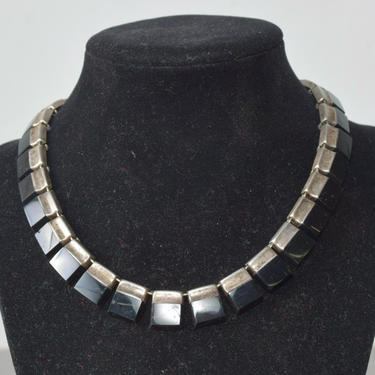 Mexican Modernist Choker Silver &amp; Onyx, TAXCO, After Los Castillo 