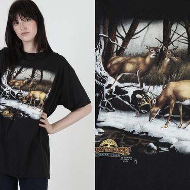 Vintage 1990 3D Emblem Down To Earth T Shirt / 90s Black Single stitch Tee / Nature Deer Hunting 50 50 Mens T Shirt 