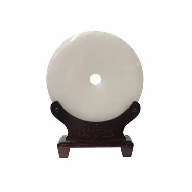 Chinese Natural Stone Round White Fengshui Plaque Display ws1839E 