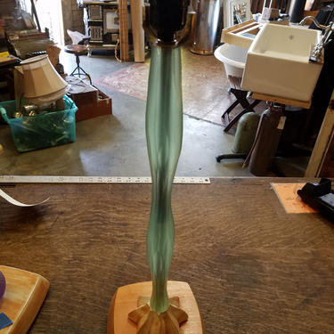 Table Lamp Wood Base with Glass. 21.5 Tall.