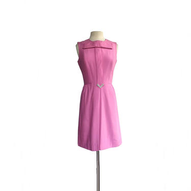 Vintage 60s pink bubblegum dress| double loop center bow with V-shaped rhinestoned tail 